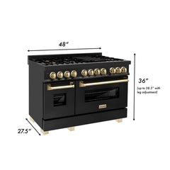 ZLINE Autograph Edition 48" 6.0 cu. ft. Dual Fuel Range with Gas Stove and Electric Oven in Black Stainless Steel with Accents - RABZ-48 - The Home Selection