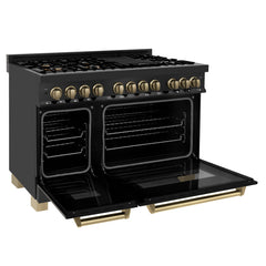 ZLINE Autograph Edition 48" 6.0 cu. ft. Dual Fuel Range with Gas Stove and Electric Oven in Black Stainless Steel with Accents - RABZ-48 - The Home Selection