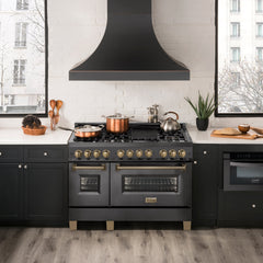 ZLINE Autograph Edition 48" 6.0 cu. ft. Dual Fuel Range with Gas Stove and Electric Oven in Black Stainless Steel with Accents - RABZ-48 - The Home Selection