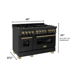ZLINE Autograph Edition 48" 6.0 cu. ft. Dual Fuel Range with Gas Stove and Electric Oven in Black Stainless Steel with Accents - RABZ-48 - The Home Selection