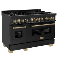 ZLINE Autograph Edition 48" 6.0 cu. ft. Dual Fuel Range with Gas Stove and Electric Oven in Black Stainless Steel with Accents - RABZ-48 - The Home Selection