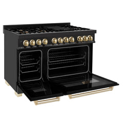 ZLINE Autograph Edition 48" 6.0 cu. ft. Dual Fuel Range with Gas Stove and Electric Oven in Black Stainless Steel with Accents - RABZ-48 - The Home Selection