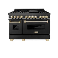 ZLINE Autograph Edition 48" 6.0 cu. ft. Dual Fuel Range with Gas Stove and Electric Oven in Black Stainless Steel with Accents - RABZ-48 - The Home Selection
