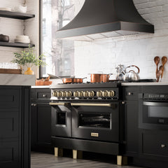 ZLINE Autograph Edition 48" 6.0 cu. ft. Dual Fuel Range with Gas Stove and Electric Oven in Black Stainless Steel with Accents - RABZ-48 - The Home Selection