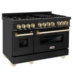 ZLINE Autograph Edition 48" 6.0 cu. ft. Dual Fuel Range with Gas Stove and Electric Oven in Black Stainless Steel with Accents - RABZ-48 - The Home Selection