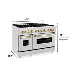 ZLINE Autograph Edition 48" 6.0 cu. ft. Dual Fuel Range with Gas Stove and Electric Oven in DuraSnow® Stainless Steel with Accents - RASZ-SN-48 - The Home Selection