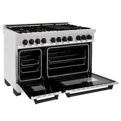 ZLINE Autograph Edition 48" 6.0 cu. ft. Dual Fuel Range with Gas Stove and Electric Oven in DuraSnow® Stainless Steel with Accents - RASZ-SN-48 - The Home Selection