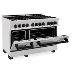 ZLINE Autograph Edition 48" 6.0 cu. ft. Dual Fuel Range with Gas Stove and Electric Oven in DuraSnow® Stainless Steel with Accents - RASZ-SN-48 - The Home Selection