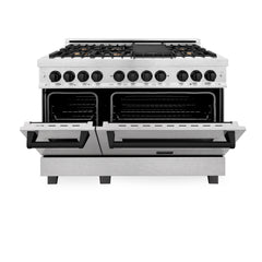 ZLINE Autograph Edition 48" 6.0 cu. ft. Dual Fuel Range with Gas Stove and Electric Oven in DuraSnow® Stainless Steel with Accents - RASZ-SN-48 - The Home Selection
