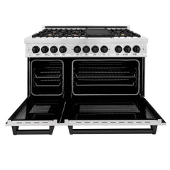 ZLINE Autograph Edition 48" 6.0 cu. ft. Dual Fuel Range with Gas Stove and Electric Oven in DuraSnow® Stainless Steel with Accents - RASZ-SN-48 - The Home Selection