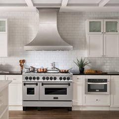 ZLINE Autograph Edition 48" 6.0 cu. ft. Dual Fuel Range with Gas Stove and Electric Oven in DuraSnow® Stainless Steel with Accents - RASZ-SN-48 - The Home Selection