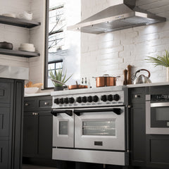 ZLINE Autograph Edition 48" 6.0 cu. ft. Dual Fuel Range with Gas Stove and Electric Oven in DuraSnow® Stainless Steel with Accents - RASZ-SN-48 - The Home Selection