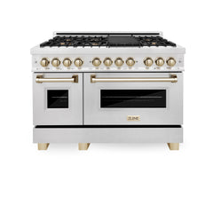 ZLINE Autograph Edition 48" 6.0 cu. ft. Dual Fuel Range with Gas Stove and Electric Oven in DuraSnow® Stainless Steel with Accents - RASZ-SN-48 - The Home Selection