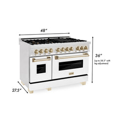 ZLINE Autograph Edition 48" 6.0 cu. ft. Dual Fuel Range with Gas Stove and Electric Oven in DuraSnow® Stainless Steel with White Matte Door with Accents - RASZ-WM-48 - The Home Selection