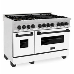 ZLINE Autograph Edition 48" 6.0 cu. ft. Dual Fuel Range with Gas Stove and Electric Oven in DuraSnow® Stainless Steel with White Matte Door with Accents - RASZ-WM-48 - The Home Selection