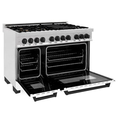 ZLINE Autograph Edition 48" 6.0 cu. ft. Dual Fuel Range with Gas Stove and Electric Oven in DuraSnow® Stainless Steel with White Matte Door with Accents - RASZ-WM-48 - The Home Selection