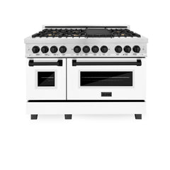 ZLINE Autograph Edition 48" 6.0 cu. ft. Dual Fuel Range with Gas Stove and Electric Oven in DuraSnow® Stainless Steel with White Matte Door with Accents - RASZ-WM-48 - The Home Selection