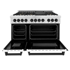 ZLINE Autograph Edition 48" 6.0 cu. ft. Dual Fuel Range with Gas Stove and Electric Oven in DuraSnow® Stainless Steel with White Matte Door with Accents - RASZ-WM-48 - The Home Selection