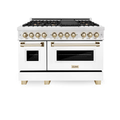 ZLINE Autograph Edition 48" 6.0 cu. ft. Dual Fuel Range with Gas Stove and Electric Oven in DuraSnow® Stainless Steel with White Matte Door with Accents - RASZ-WM-48 - The Home Selection