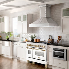 ZLINE Autograph Edition 48" 6.0 cu. ft. Dual Fuel Range with Gas Stove and Electric Oven in DuraSnow® Stainless Steel with White Matte Door with Accents - RASZ-WM-48 - The Home Selection