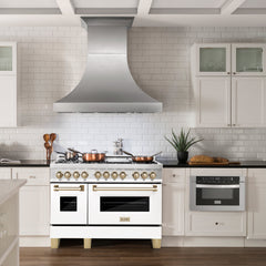 ZLINE Autograph Edition 48" 6.0 cu. ft. Dual Fuel Range with Gas Stove and Electric Oven in DuraSnow® Stainless Steel with White Matte Door with Accents - RASZ-WM-48 - The Home Selection