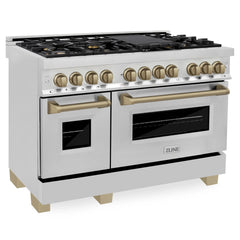 ZLINE Autograph Edition 48" 6.0 cu. ft. Dual Fuel Range with Gas Stove and Electric Oven in Stainless Steel with Accents - RAZ-48 - The Home Selection