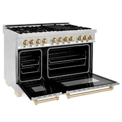 ZLINE Autograph Edition 48" 6.0 cu. ft. Dual Fuel Range with Gas Stove and Electric Oven in Stainless Steel with Accents - RAZ-48 - The Home Selection