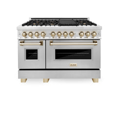 ZLINE Autograph Edition 48" 6.0 cu. ft. Dual Fuel Range with Gas Stove and Electric Oven in Stainless Steel with Accents - RAZ-48 - The Home Selection