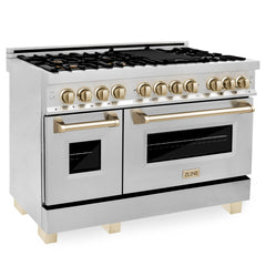 ZLINE Autograph Edition 48" 6.0 cu. ft. Dual Fuel Range with Gas Stove and Electric Oven in Stainless Steel with Accents - RAZ-48 - The Home Selection