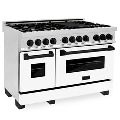 ZLINE Autograph Edition 48" 6.0 cu. ft. Dual Fuel Range with Gas Stove and Electric Oven in Stainless Steel with White Matte Door with Accents - RAZ-WM-48 - The Home Selection