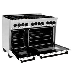 ZLINE Autograph Edition 48" 6.0 cu. ft. Dual Fuel Range with Gas Stove and Electric Oven in Stainless Steel with White Matte Door with Accents - RAZ-WM-48 - The Home Selection