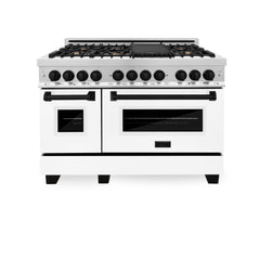 ZLINE Autograph Edition 48" 6.0 cu. ft. Dual Fuel Range with Gas Stove and Electric Oven in Stainless Steel with White Matte Door with Accents - RAZ-WM-48 - The Home Selection