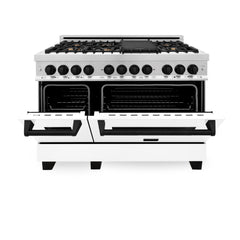 ZLINE Autograph Edition 48" 6.0 cu. ft. Dual Fuel Range with Gas Stove and Electric Oven in Stainless Steel with White Matte Door with Accents - RAZ-WM-48 - The Home Selection