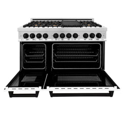 ZLINE Autograph Edition 48" 6.0 cu. ft. Dual Fuel Range with Gas Stove and Electric Oven in Stainless Steel with White Matte Door with Accents - RAZ-WM-48 - The Home Selection