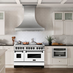 ZLINE Autograph Edition 48" 6.0 cu. ft. Dual Fuel Range with Gas Stove and Electric Oven in Stainless Steel with White Matte Door with Accents - RAZ-WM-48 - The Home Selection