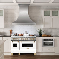 ZLINE Autograph Edition 48" 6.0 cu. ft. Dual Fuel Range with Gas Stove and Electric Oven in Stainless Steel with White Matte Door with Accents - RAZ-WM-48 - The Home Selection