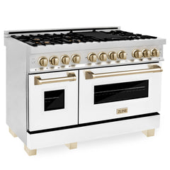 ZLINE Autograph Edition 48" 6.0 cu. ft. Dual Fuel Range with Gas Stove and Electric Oven in Stainless Steel with White Matte Door with Accents - RAZ-WM-48 - The Home Selection