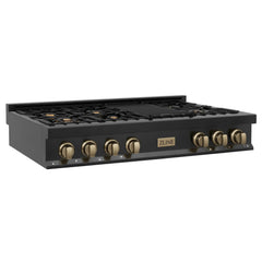 ZLINE Autograph Edition 48" Porcelain Rangetop with 7 Gas Burners in Black Stainless Steel with Accents - RTBZ-48 - The Home Selection