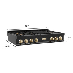 ZLINE Autograph Edition 48" Porcelain Rangetop with 7 Gas Burners in Black Stainless Steel with Accents - RTBZ-48 - The Home Selection