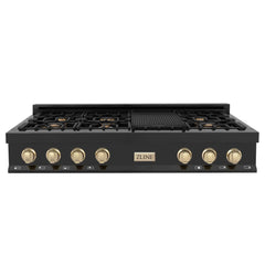 ZLINE Autograph Edition 48" Porcelain Rangetop with 7 Gas Burners in Black Stainless Steel with Accents - RTBZ-48 - The Home Selection