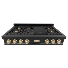 ZLINE Autograph Edition 48" Porcelain Rangetop with 7 Gas Burners in Black Stainless Steel with Accents - RTBZ-48 - The Home Selection