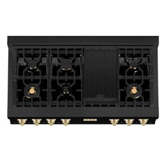 ZLINE Autograph Edition 48" Porcelain Rangetop with 7 Gas Burners in Black Stainless Steel with Accents - RTBZ-48 - The Home Selection