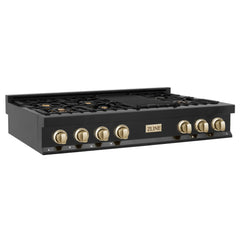 ZLINE Autograph Edition 48" Porcelain Rangetop with 7 Gas Burners in Black Stainless Steel with Accents - RTBZ-48 - The Home Selection