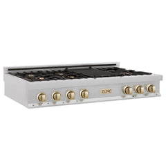 ZLINE Autograph Edition 48" Porcelain Rangetop with 7 Gas Burners in DuraSnow® Stainless Steel with Accents - RTSZ-48 - The Home Selection
