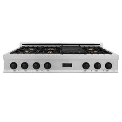 ZLINE Autograph Edition 48" Porcelain Rangetop with 7 Gas Burners in DuraSnow® Stainless Steel with Accents - RTSZ-48 - The Home Selection