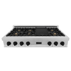 ZLINE Autograph Edition 48" Porcelain Rangetop with 7 Gas Burners in DuraSnow® Stainless Steel with Accents - RTSZ-48 - The Home Selection