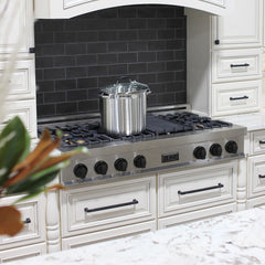 ZLINE Autograph Edition 48" Porcelain Rangetop with 7 Gas Burners in DuraSnow® Stainless Steel with Accents - RTSZ-48 - The Home Selection