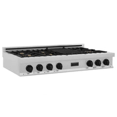 ZLINE Autograph Edition 48" Porcelain Rangetop with 7 Gas Burners in DuraSnow® Stainless Steel with Accents - RTSZ-48 - The Home Selection