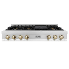 ZLINE Autograph Edition 48" Porcelain Rangetop with 7 Gas Burners in Stainless Steel with Accents - RTZ-48 - The Home Selection