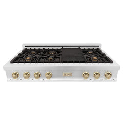 ZLINE Autograph Edition 48" Porcelain Rangetop with 7 Gas Burners in Stainless Steel with Accents - RTZ-48 - The Home Selection